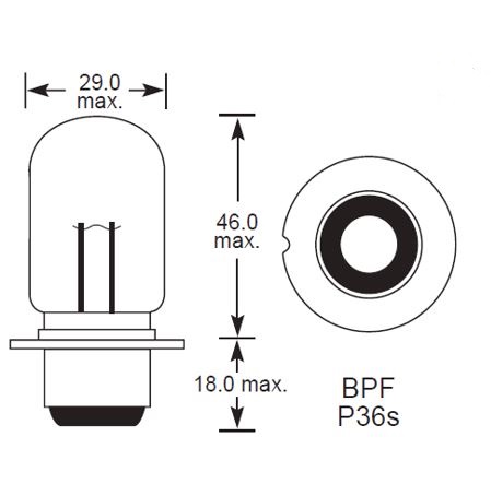B323: British Pre-focus 12 Volt single contact P36s, 48 watt single ...